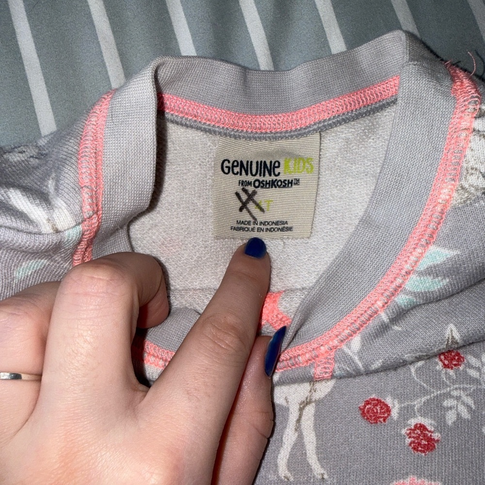 OshKosh B'gosh Gray Pullover Sweatshirt with Pink Trim and Woodland Print - Picture 2 of 5